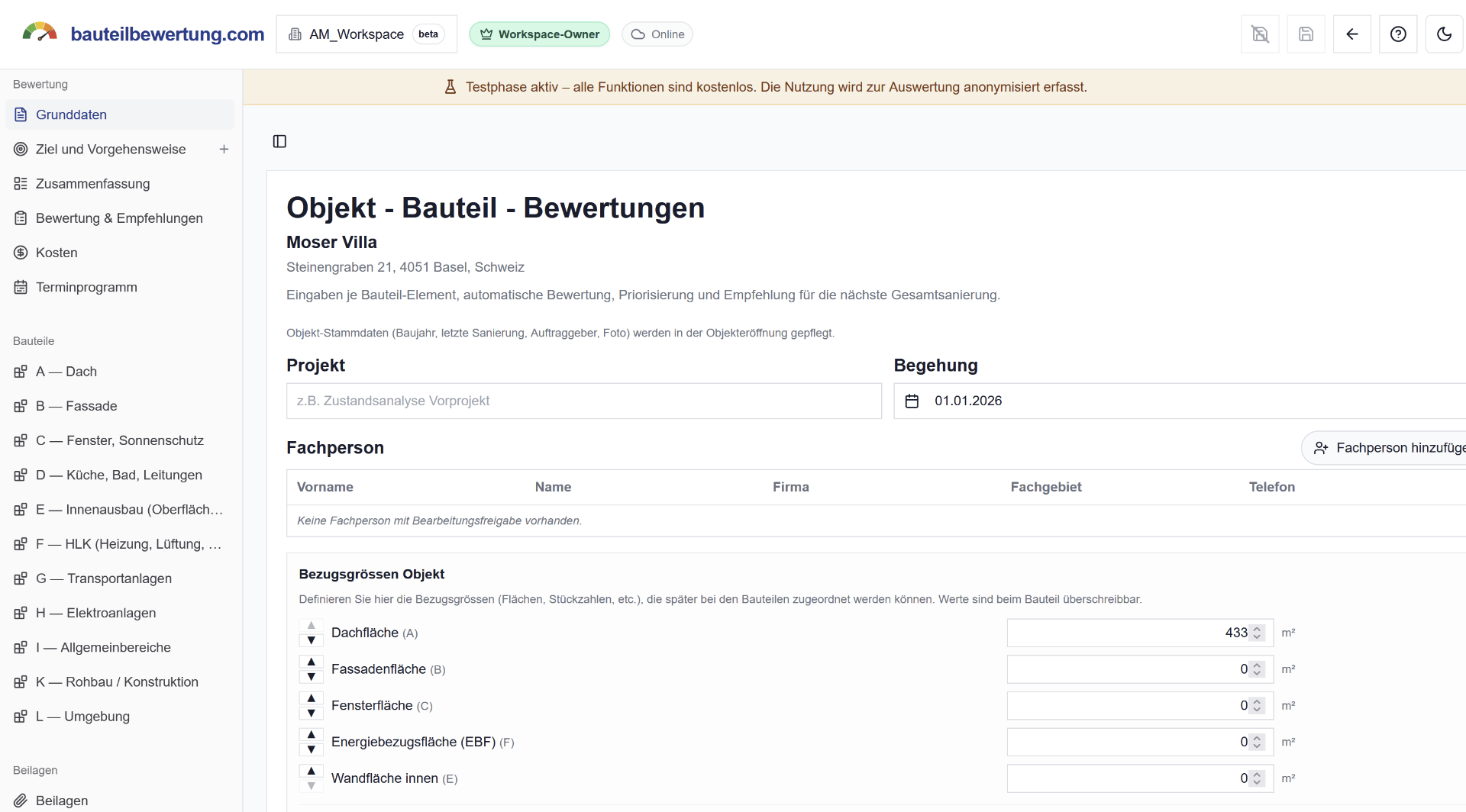 Bauteilbewertungs-App Screenshot 1